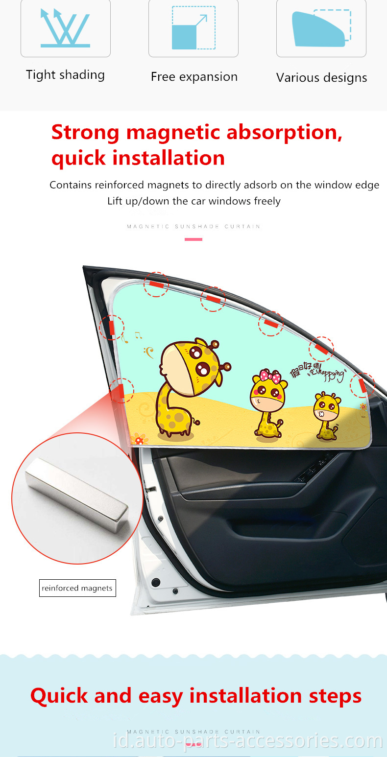 Jendela Sisi Otomotif Shade Sunscreen Cartoon Printed Magnetic Car Kartun Tirai